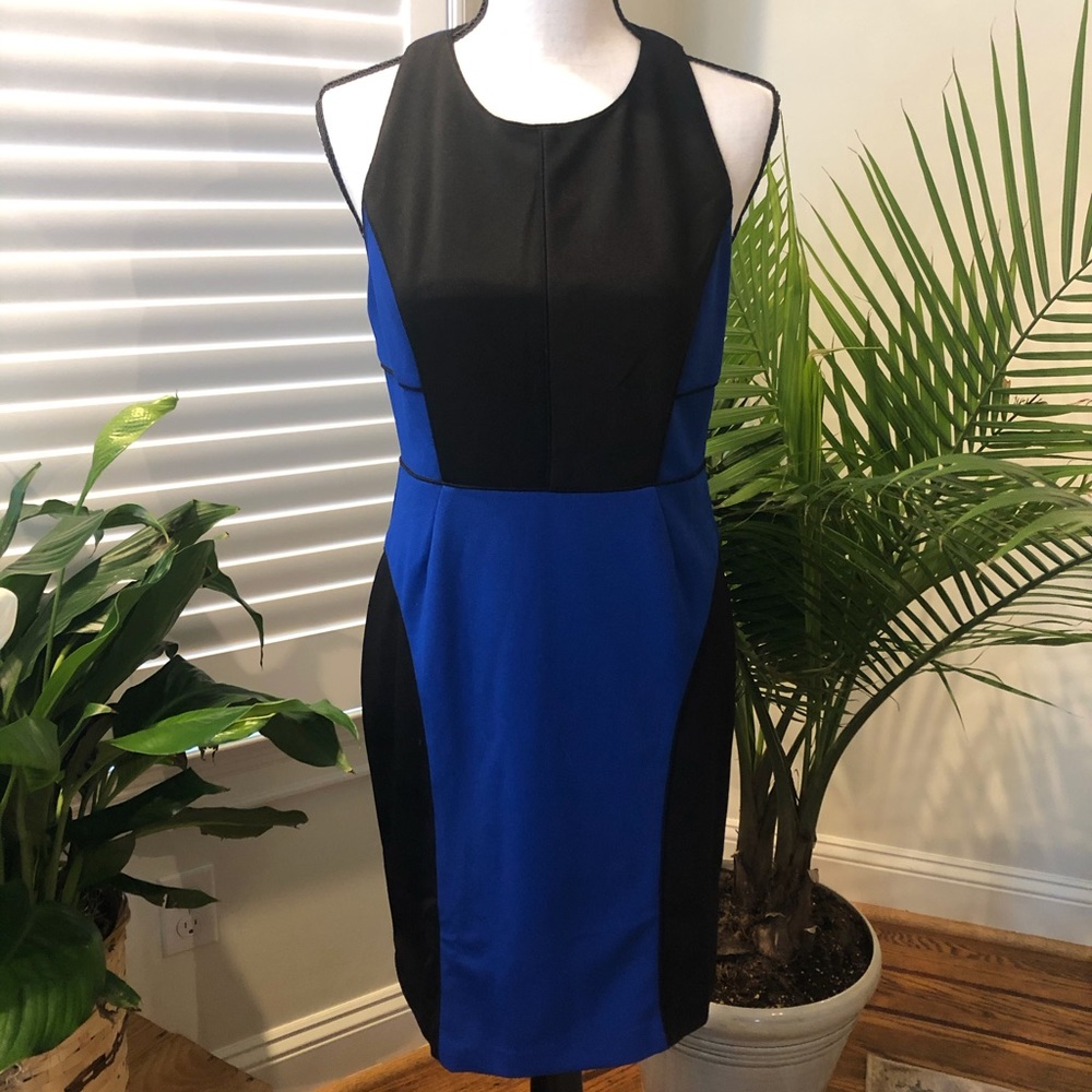 Greylin blue & black geometric cocktail dress